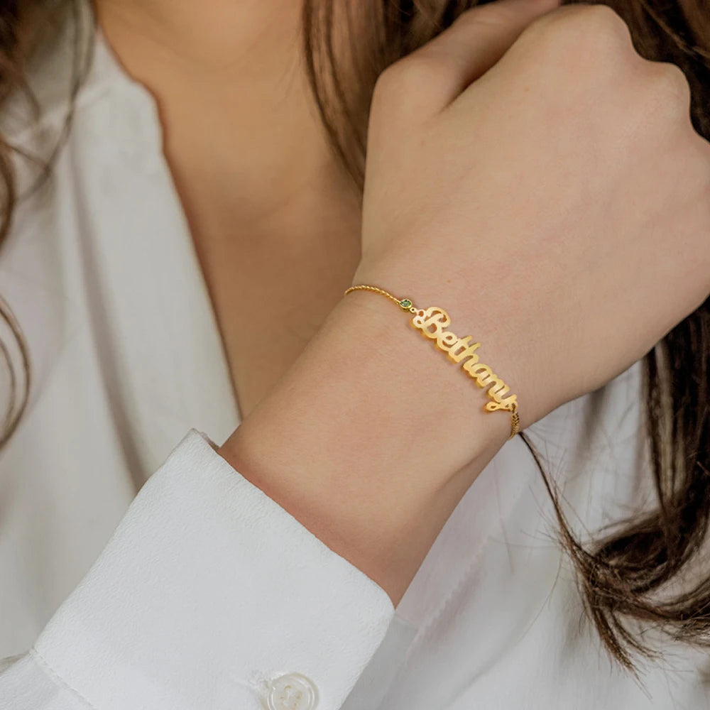 Personalized Birthstone Name Bracelet — Custom Keepsake
