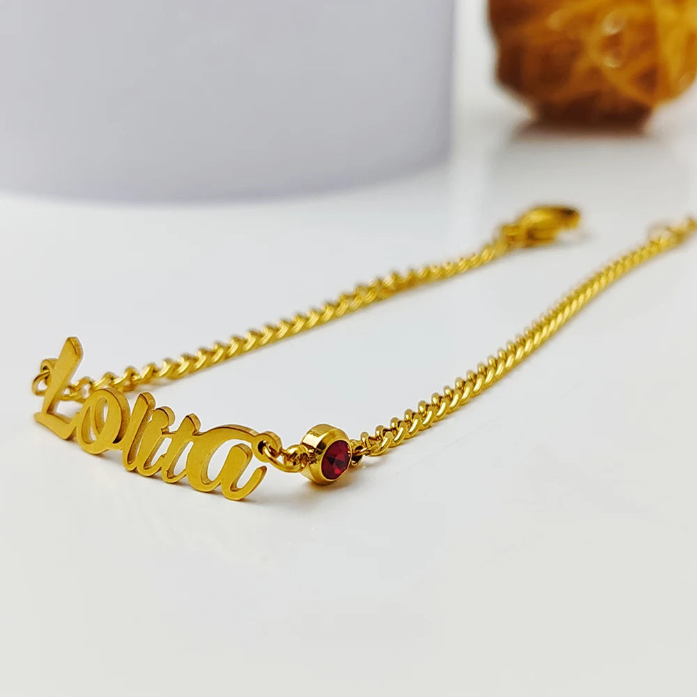 Personalized Birthstone Name Bracelet — Custom Keepsake