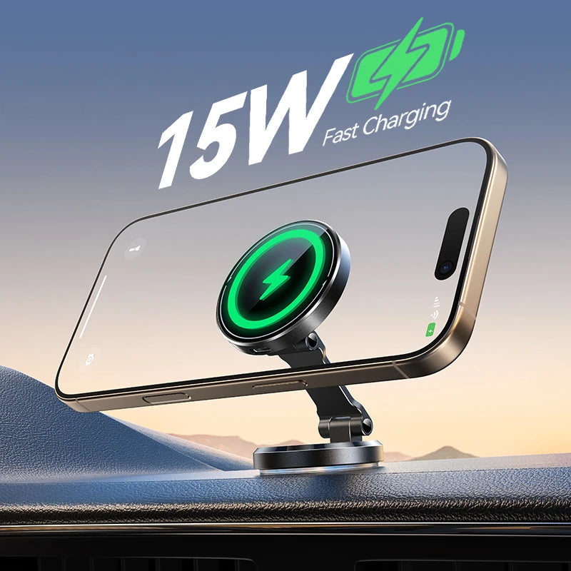 Joyroom Magnetic Car Phone Holder 15W Wireless Charging Phone Holder Charger Foldable With Rotatable Charging Panel For 4.7-7''