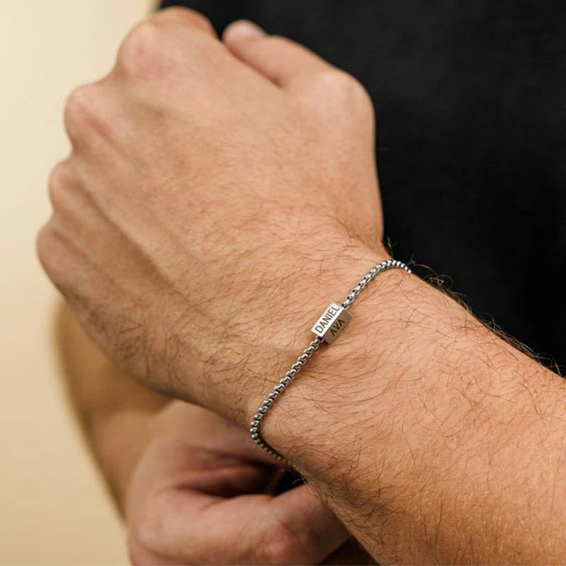 Engraved Family Names Bracelet for Him — Stainless Steel Keepsake