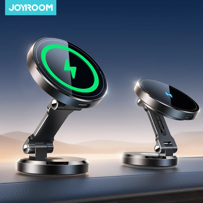 Joyroom Magnetic Car Phone Holder 15W Wireless Charging Phone Holder Charger Foldable With Rotatable Charging Panel For 4.7-7''