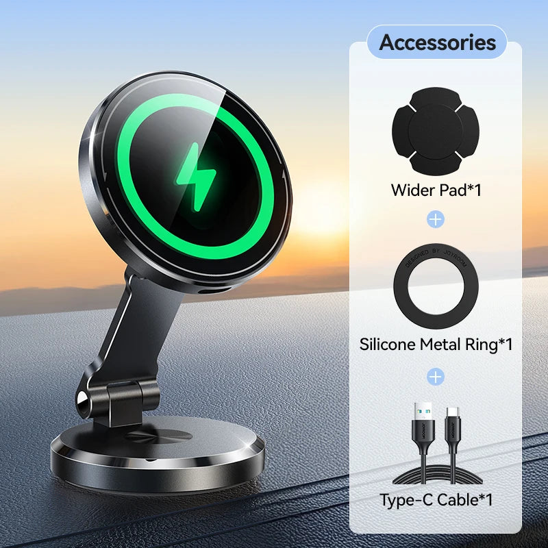 Joyroom Magnetic Car Phone Holder 15W Wireless Charging Phone Holder Charger Foldable With Rotatable Charging Panel For 4.7-7''
