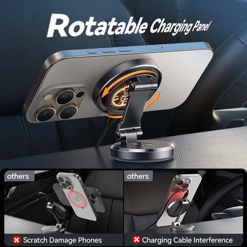 Joyroom Magnetic Car Phone Holder 15W Wireless Charging Phone Holder Charger Foldable With Rotatable Charging Panel For 4.7-7''
